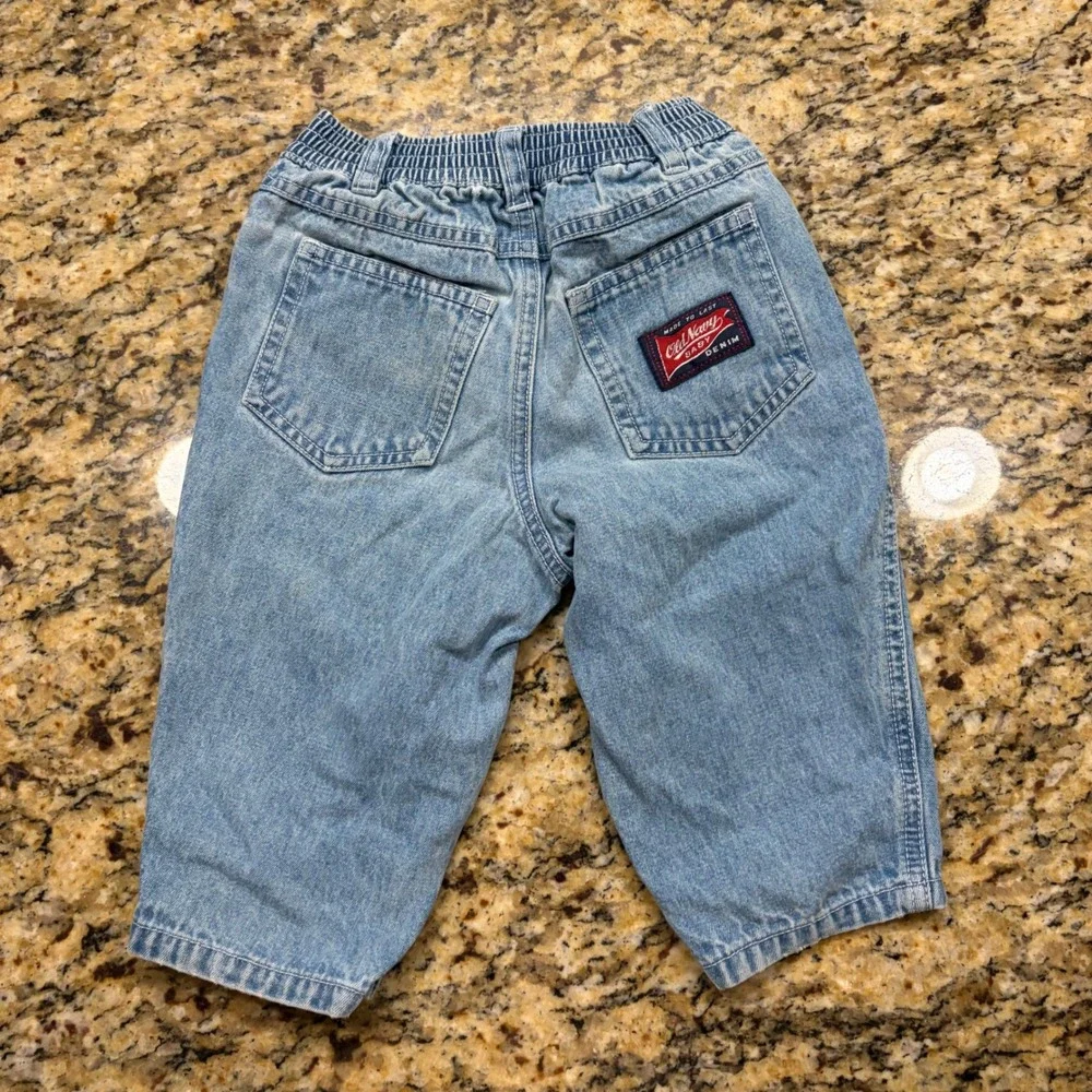 Old Navy Baby Boy Denim Jeans Light Wash Elastic Waist Snap Leg Vintage 12-18M